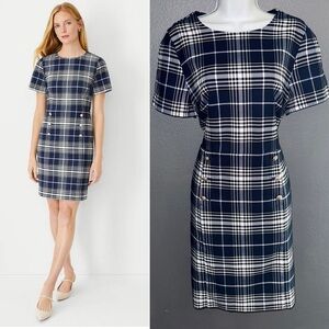 Ann Taylor New w Tags Blue & White Checkered Formal Party Pencil Dress Medium 10